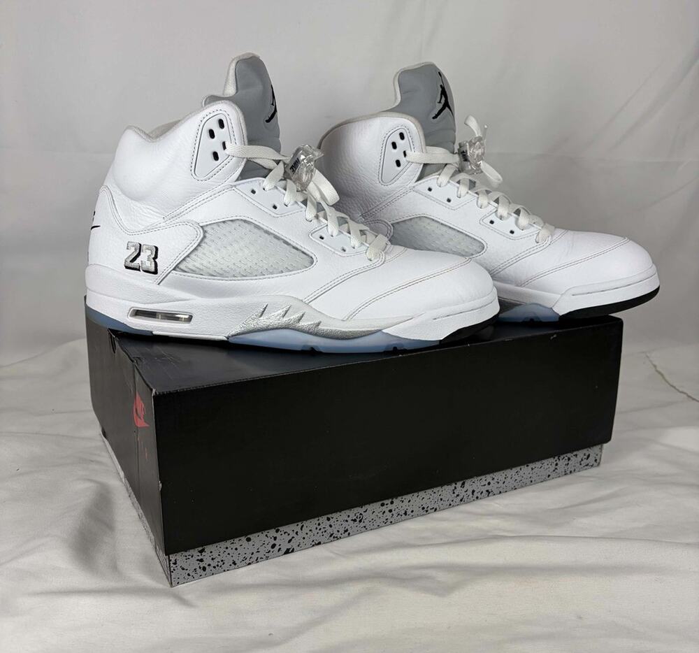Nike Air Jordan 5 US 13 Men's White Metallic Black Icey Nike Retro OG JA-367238